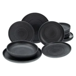 CreaTable 23861 Tafelservice Uno Für 4 Personen, Steinzeug, Schwarz (1 Set, 12-teilig) -Kuechengeschirr 0059fd3f669d3c1506ab694d9fc22509
