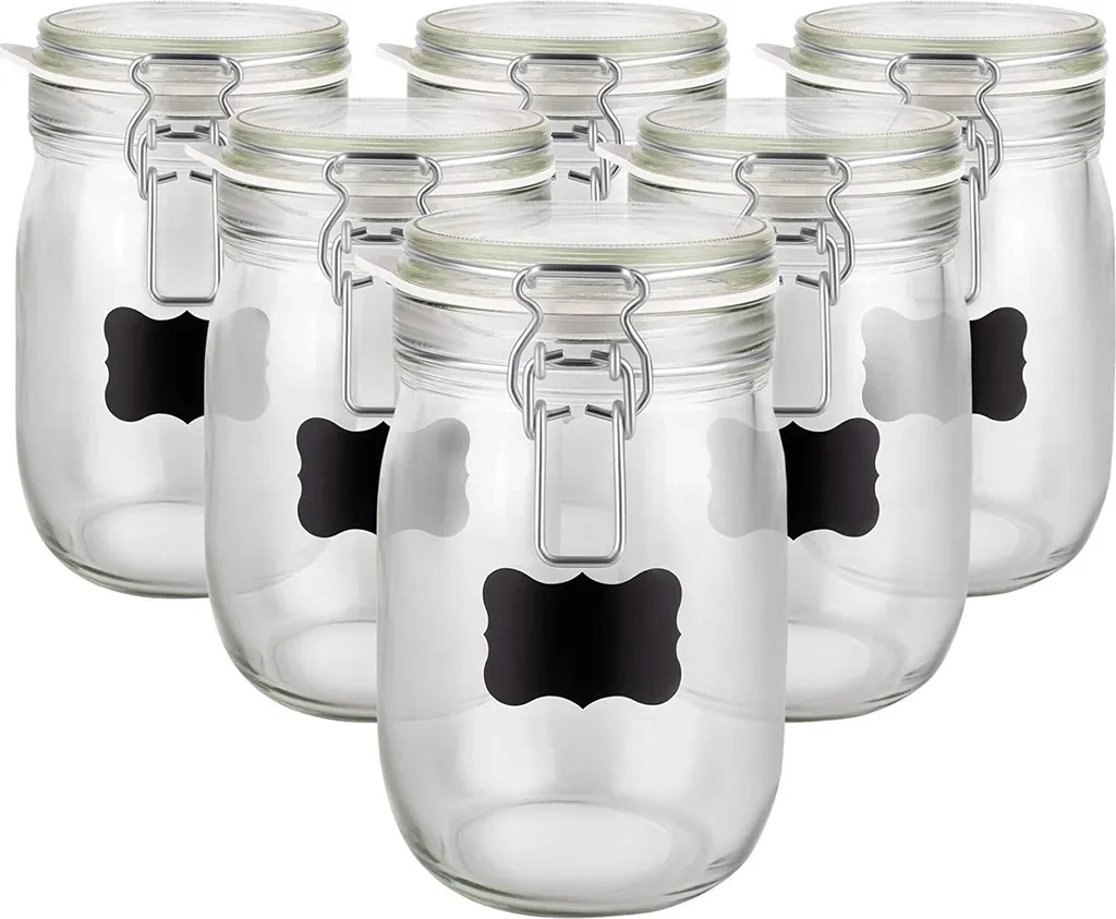 6 X Creative Home Gläser Mit Bügelverschluss | 1 Liter | Einmachgläser Drahtbügel-glas Aufbewahrungsgläser Mit Gummiring Und Deckel | 8 Wiederverwendbare Aufkleber + 1 Anti-Staub-Kreide 4 6 X Creative Home Gläser Mit Bügelverschluss | 1 Liter | Einmachgläser Drahtbügel-glas Aufbewahrungsgläser Mit Gummiring Und Deckel | 8 Wiederverwendbare Aufkleber + 1 Anti-Staub-Kreide – Bild 2