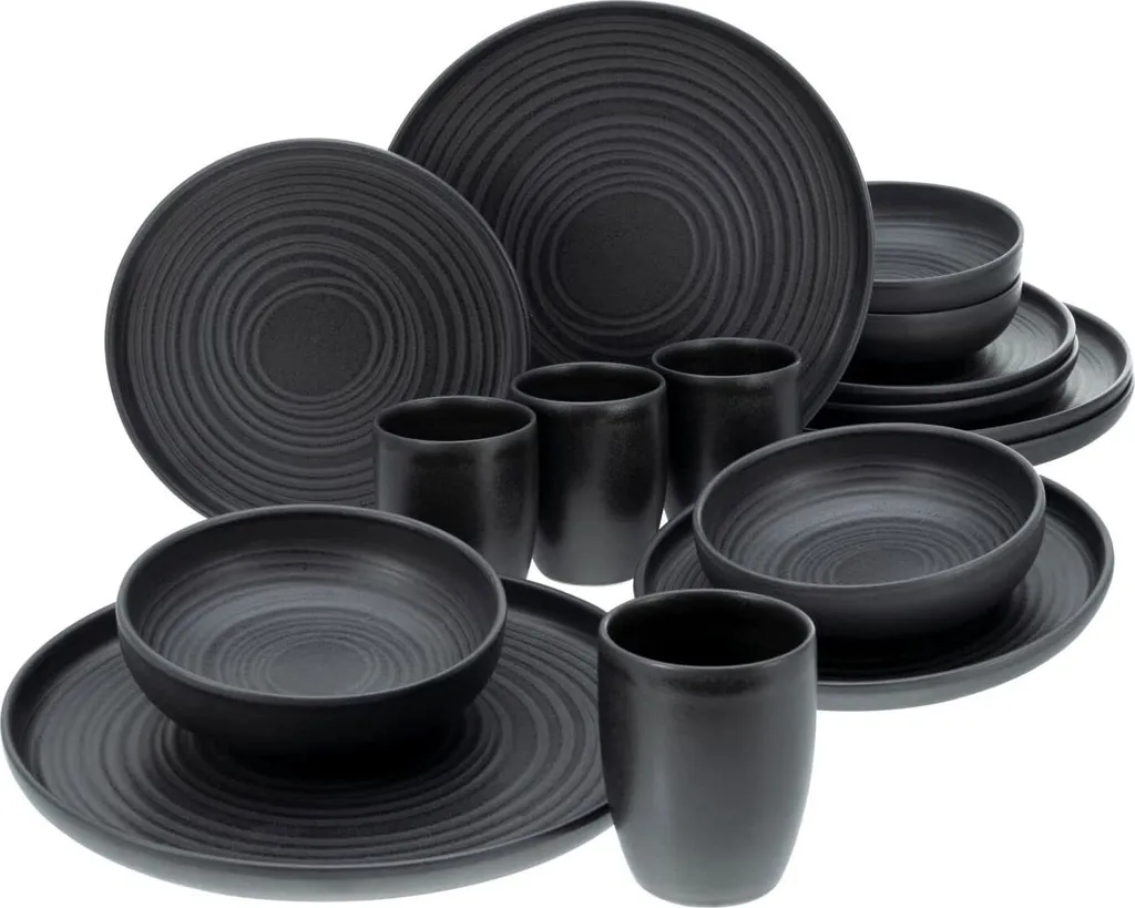 CreaTable 23860 Kombiservice Uno Für 4 Personen, Steinzeug, Schwarz (1 Set, 16-teilig) 8 CreaTable 23860 Kombiservice Uno Für 4 Personen, Steinzeug, Schwarz (1 Set, 16-teilig) – Bild 6