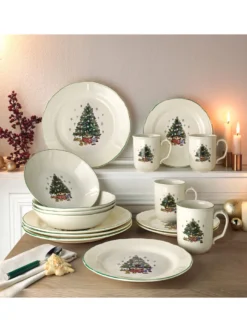 CreaTable 14959 Kombiservice Tannenbaum Für 4 Personen, Steingut, Creme/grün (1 Set, 16-teilig) -Kuechengeschirr 0250e285bf932e3a2f78c16367f51380