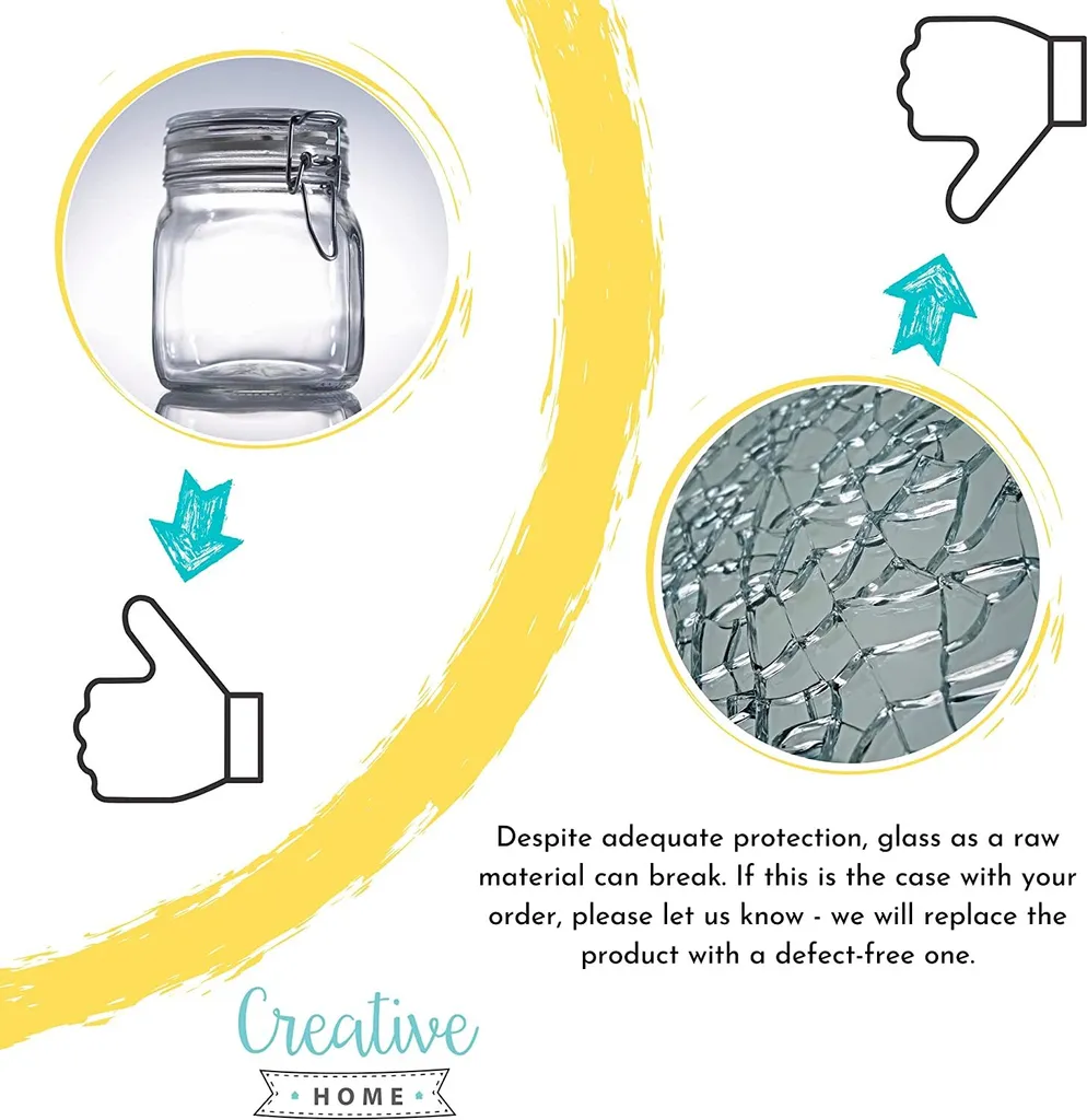 6 X Creative Home Gläser Mit Bügelverschluss | 1 Liter | Einmachgläser Drahtbügel-glas Aufbewahrungsgläser Mit Gummiring Und Deckel | 8 Wiederverwendbare Aufkleber + 1 Anti-Staub-Kreide 11 6 X Creative Home Gläser Mit Bügelverschluss | 1 Liter | Einmachgläser Drahtbügel-glas Aufbewahrungsgläser Mit Gummiring Und Deckel | 8 Wiederverwendbare Aufkleber + 1 Anti-Staub-Kreide – Bild 9