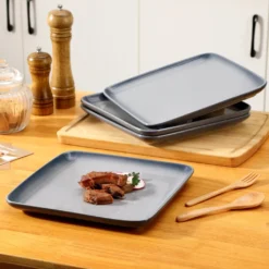 LOVECASA Tafelservice, 4-tlg Set Quadratische Speiseteller Aus Steingut, Flachteller, Frühstücksteller Für 4 Personen, Grau -Kuechengeschirr 041d294c23f8319ec4ae20e1c816dca9