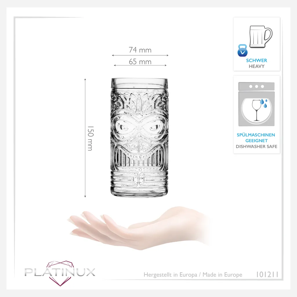 Tiki Gläser Set 6-Teilig Hoch Aus Glas 450ml (max. 500ml) Cocktailgläser Biergläser 6 Tiki Gläser Set 6-Teilig Hoch Aus Glas 450ml (max. 500ml) Cocktailgläser Biergläser – Bild 4