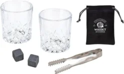 Whisky Geschenkset Nicht Nur Für Whisky Liebhaber:innen, 8 Granit Whisky Steine, 2 Whiskygläser, Eiswürfelzange Und Samtbeutel In Toller Holz Geschenkbox. Neidfaktor Inclusive -Kuechengeschirr 04a752880ff5dbc4fa1d99a8a5dd7b63