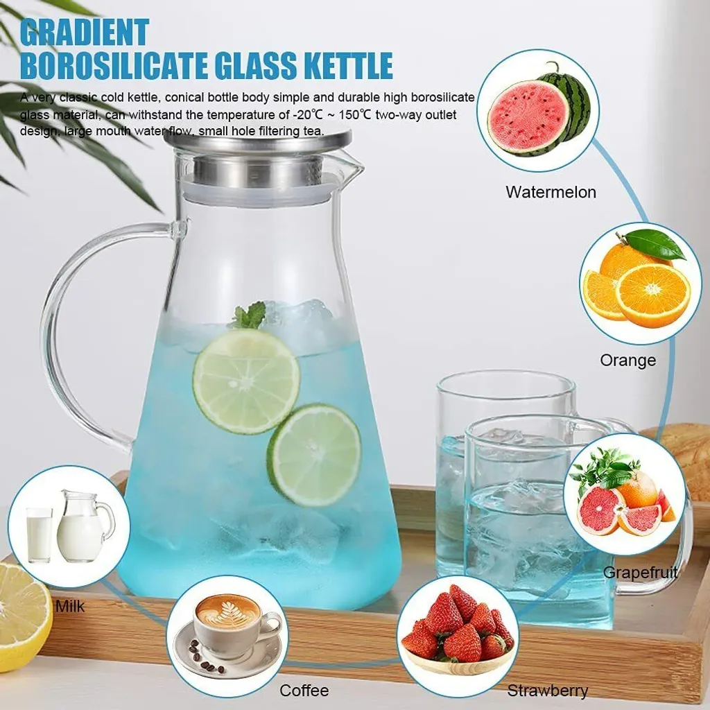 1500ml Wasserkaraffe Wasserkrug Karaffe Glaskrug Glaskaraffe Mit Edelstahl Filter Glas Kaltwasserkocher Karaffen 4 1500ml Wasserkaraffe Wasserkrug Karaffe Glaskrug Glaskaraffe Mit Edelstahl Filter Glas Kaltwasserkocher Karaffen – Bild 2