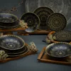 CreaTable 23588 Tafelservice Mandala Für 4 Personen, Steinzeug, Schwarz/gold (1 Set, 12-teilig) -Kuechengeschirr 0542f23886cda74a32c9e6e1626783e7
