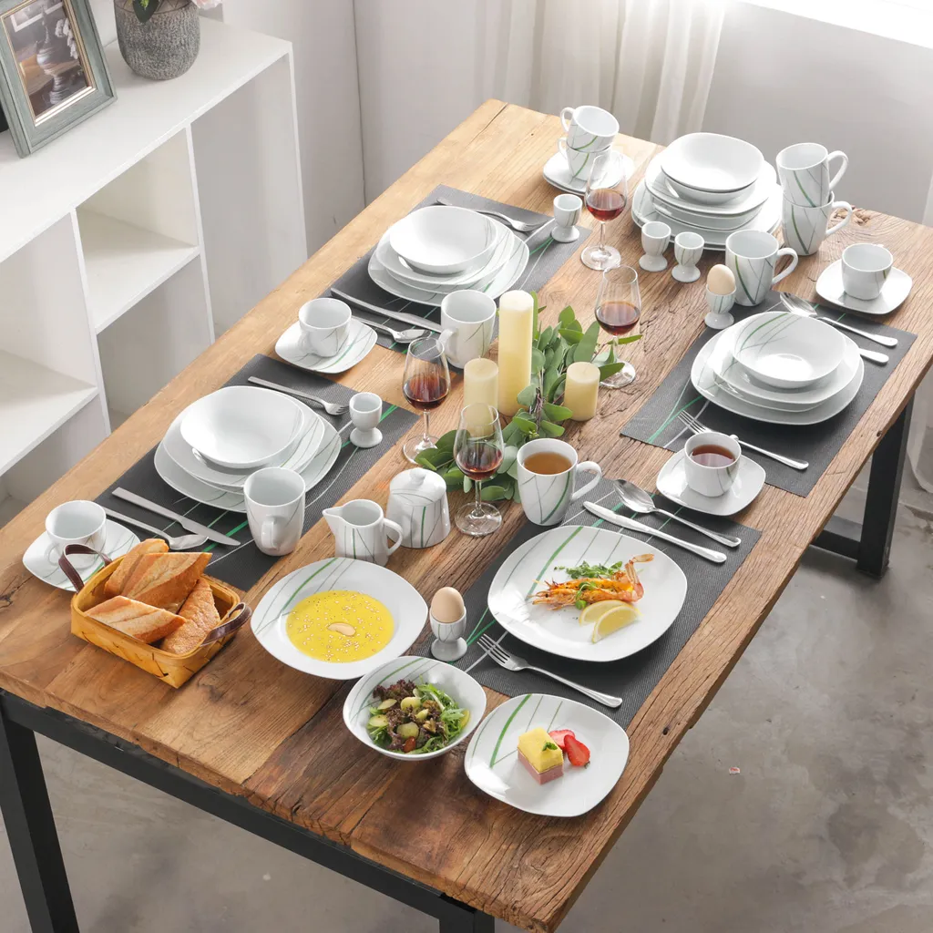 VEWEET Porzellan Tafelservice 'Aviva' 100-teilig Set, Kombiservice Mit Dessertteller, Speiseteller, Suppenteller, Müslischalen, Kaffeebecher, Kaffeetassen Set, Eierbecher, Milch- Und Zuckerset 10 VEWEET Porzellan Tafelservice 'Aviva' 100-teilig Set, Kombiservice Mit Dessertteller, Speiseteller, Suppenteller, Müslischalen, Kaffeebecher, Kaffeetassen Set, Eierbecher, Milch- Und Zuckerset – Bild 8