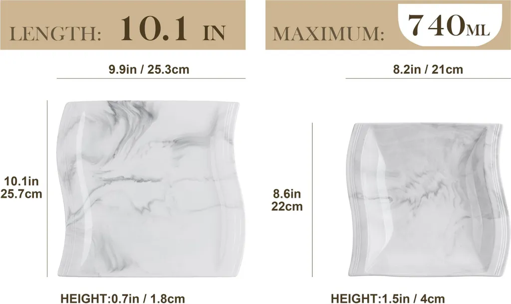 MALACASA, Serie Flora, Marmor Porzellan Tafelservice 24 Teiligen Set Kombiservice Geschirrset Mit 12 Speiseteller Und 12 Suppenteller Für 12 Personen 4 MALACASA, Serie Flora, Marmor Porzellan Tafelservice 24 Teiligen Set Kombiservice Geschirrset Mit 12 Speiseteller Und 12 Suppenteller Für 12 Personen – Bild 2