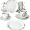 Van Well 18tlg. Kaffee-Service Home Für 6 Personen I 6x Tasse 180ml, 6x Untertasse + 6x Kuchenteller I Porzellan-Geschirr Mit Streifen In Grau, Schwarz & Creme I Kaffeepott, Dessert-Teller -Kuechengeschirr 0b61d6a9c8160eebb22976d32cd622bc 1