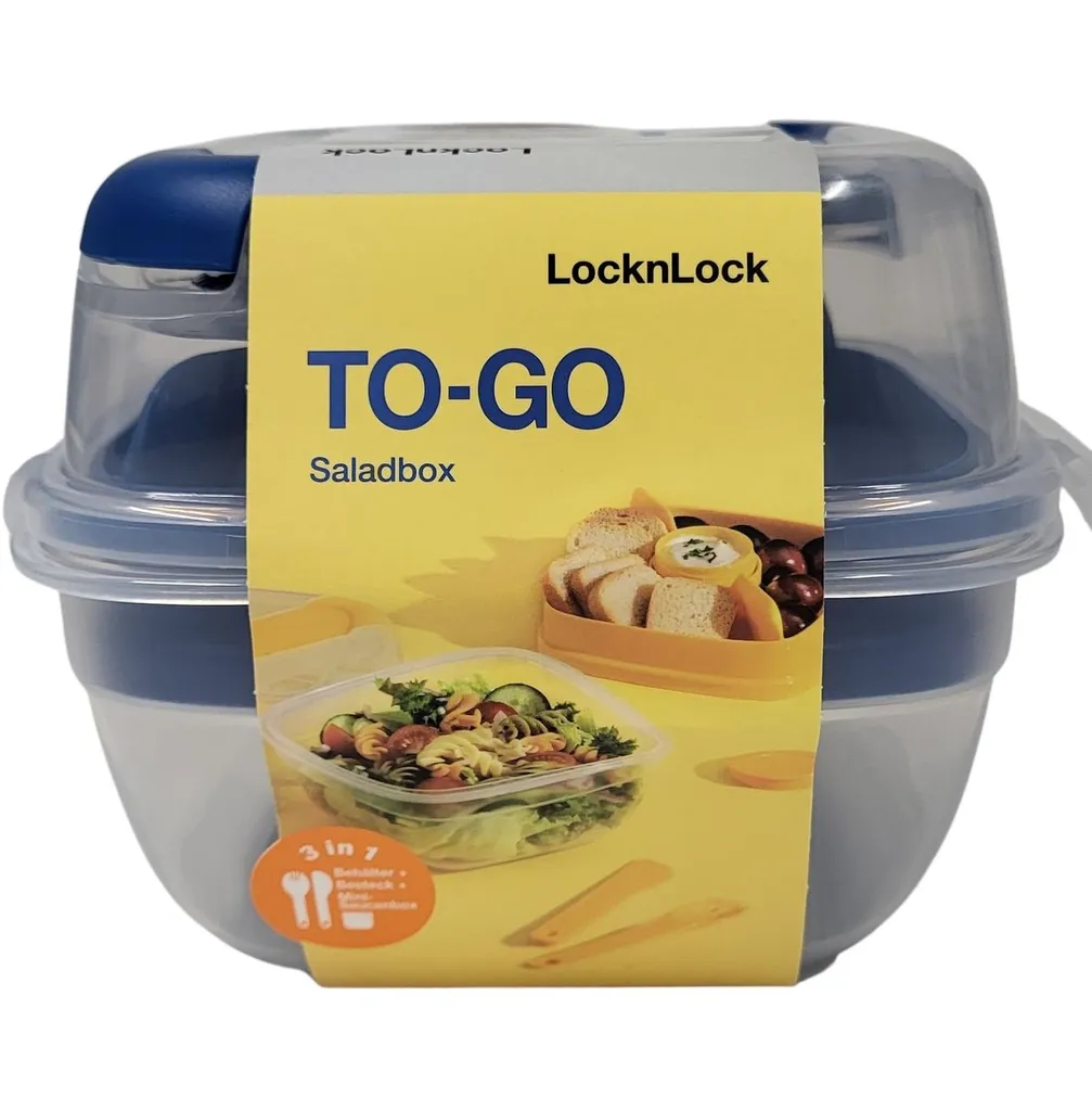 Lock & Lock To Go Salatbox 3 In1 Salatbox-Set Messer Gabel Saucenbehälter Blau 4 Lock & Lock To Go Salatbox 3 In1 Salatbox-Set Messer Gabel Saucenbehälter Blau – Bild 2