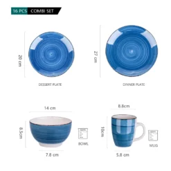 Vancasso Bella Steinzeug Kombiservice, 16 Teilig Geschirrset Für 4 Personen, Mit Je 4 Dessertteller, Speiseteller, Müslischalen, Kaffeebecher, Blau -Kuechengeschirr 11829defc38010955504cab615ab1e86