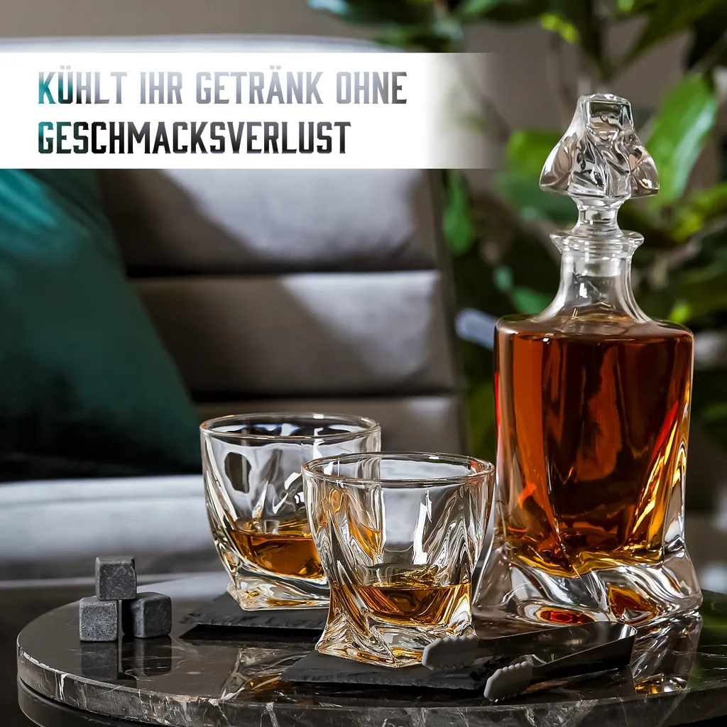 Whisiskey - Whisky Karaffe – Twisted Dekanter Set - Whiskey Karaffe Set - 1000ML - Geschenke Für Männer - Inkl. 8 Whisky Steine, Zange & 2 Whisky Gläser 5 Whisiskey - Whisky Karaffe – Twisted Dekanter Set - Whiskey Karaffe Set - 1000ML - Geschenke Für Männer - Inkl. 8 Whisky Steine, Zange & 2 Whisky Gläser – Bild 3
