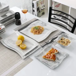 MALACASA, Serie Flora, 32 Tlg. Marmor Porzellan Geschirrset Kombiservice Tafelservice Mit 6 Schalen, 6 Dessertteller, 6 Suppenteller, 6 Speiseteller, 6 Becher Und 2 Rechteckige Servierplatte -Kuechengeschirr 1a3d580aa820a0e91af2813c71169c74