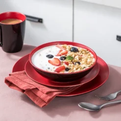 Vancasso Tafelservice Steinzeug, Allegro 16 Teiliges Essgeschirr Kombiservice, Handbemaltes Geschirrset Für 4 Personen, Vintage Rot -Kuechengeschirr 1b83342f95e6ac927fdabdaa7d543ab2