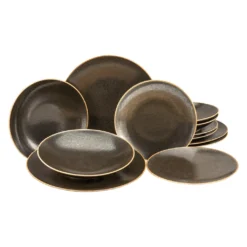 CreaTable 22409 Tafelservice Rusty Für 8 Personen, Porzellan, Braun (1 Set, 12-teilig)