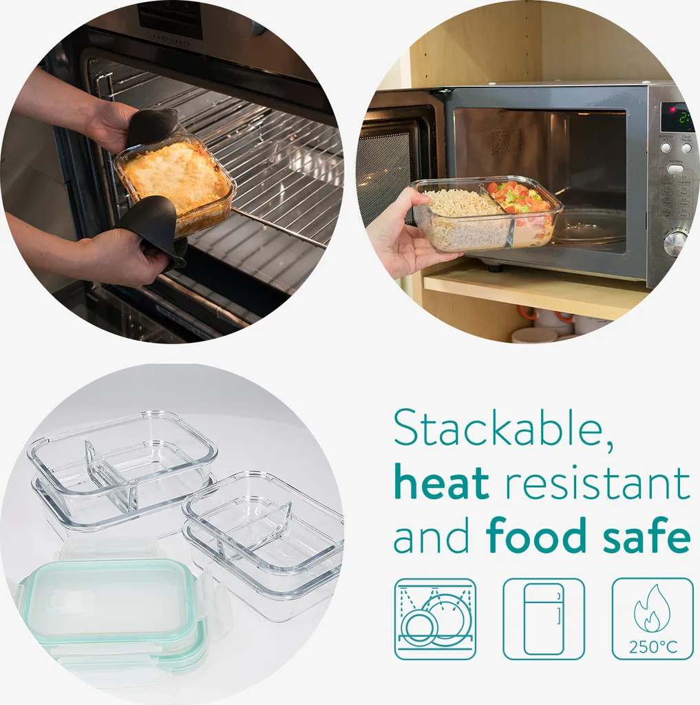 Navaris Glas Frischhaltedose Set Mit Deckel - 4x Vorratsdosen In 2 Größen - Auslaufsicher Hitzebeständig Kältebeständig - Glasbehälter Boxen 5 Navaris Glas Frischhaltedose Set Mit Deckel - 4x Vorratsdosen In 2 Größen - Auslaufsicher Hitzebeständig Kältebeständig - Glasbehälter Boxen – Bild 3