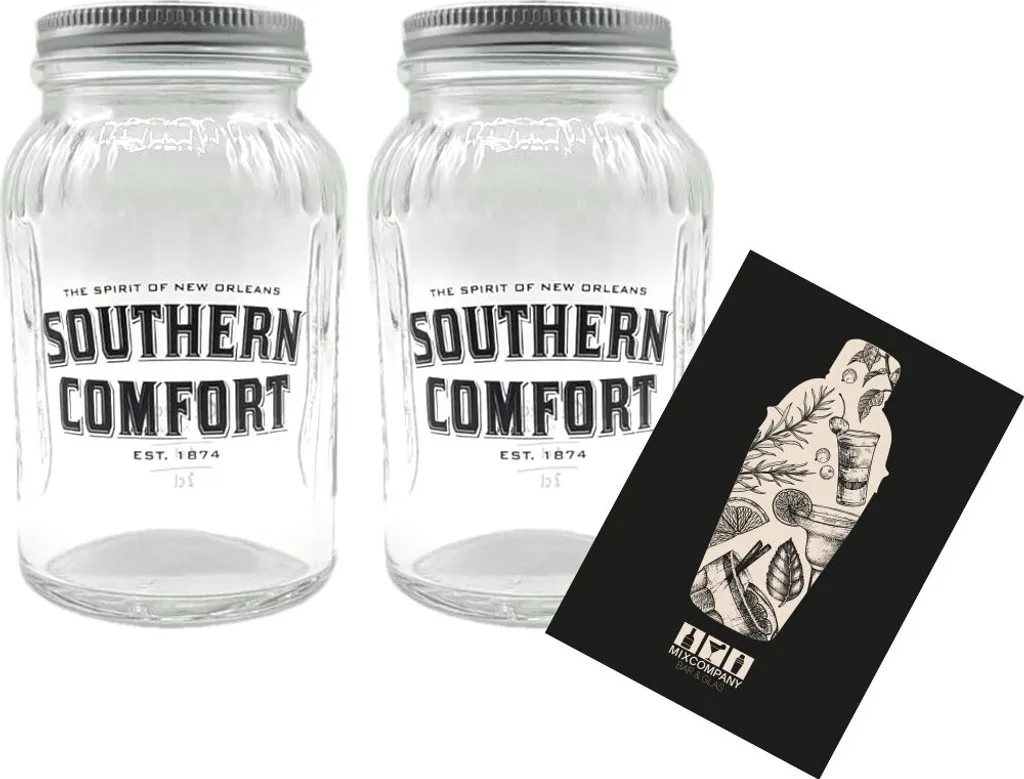 Southern Comfort 2er Set Lynchburg 2x Glas Gläser MIT DECKEL Bar Cocktail / Marmeladenglas 3 Southern Comfort 2er Set Lynchburg 2x Glas Gläser MIT DECKEL Bar Cocktail / Marmeladenglas