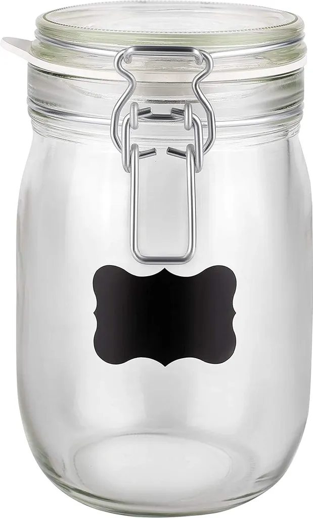 6 X Creative Home Gläser Mit Bügelverschluss | 1 Liter | Einmachgläser Drahtbügel-glas Aufbewahrungsgläser Mit Gummiring Und Deckel | 8 Wiederverwendbare Aufkleber + 1 Anti-Staub-Kreide 5 6 X Creative Home Gläser Mit Bügelverschluss | 1 Liter | Einmachgläser Drahtbügel-glas Aufbewahrungsgläser Mit Gummiring Und Deckel | 8 Wiederverwendbare Aufkleber + 1 Anti-Staub-Kreide – Bild 3