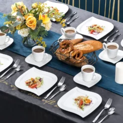 MALACASA, Serie Elvira, 36 Teilig Cremeweiß Porzellan Geschirrset Tafelservice Kaffeeservice Mit Tassen, Untertassen, Dessertteller Für 12 Person -Kuechengeschirr 24bb276353cbd9b4888d8e3a58af97ee