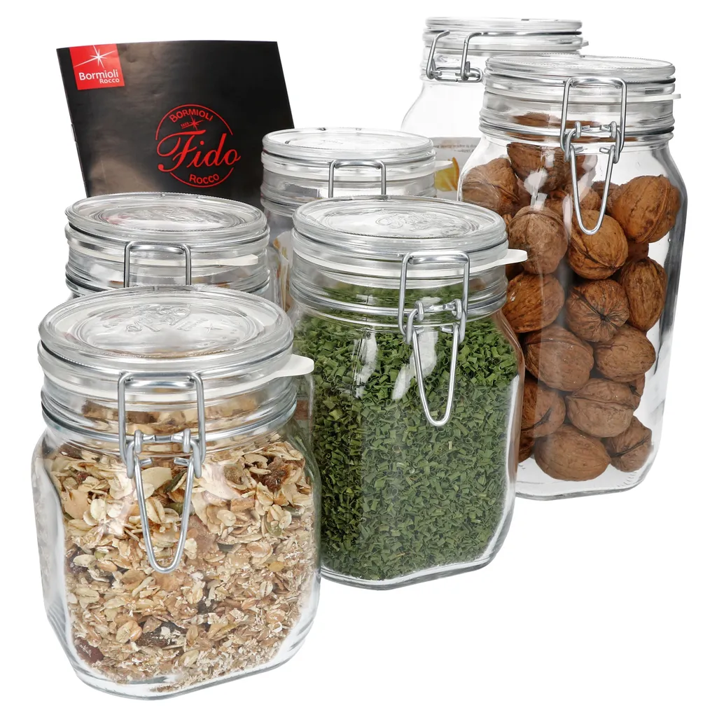 6-tlg. Set Drahtbügelglas Fido 0,75L + 1,0L + 1,5L Einmachglas Mit Bügelverschluss Vorratsglas 3 6-tlg. Set Drahtbügelglas Fido 0,75L + 1,0L + 1,5L Einmachglas Mit Bügelverschluss Vorratsglas