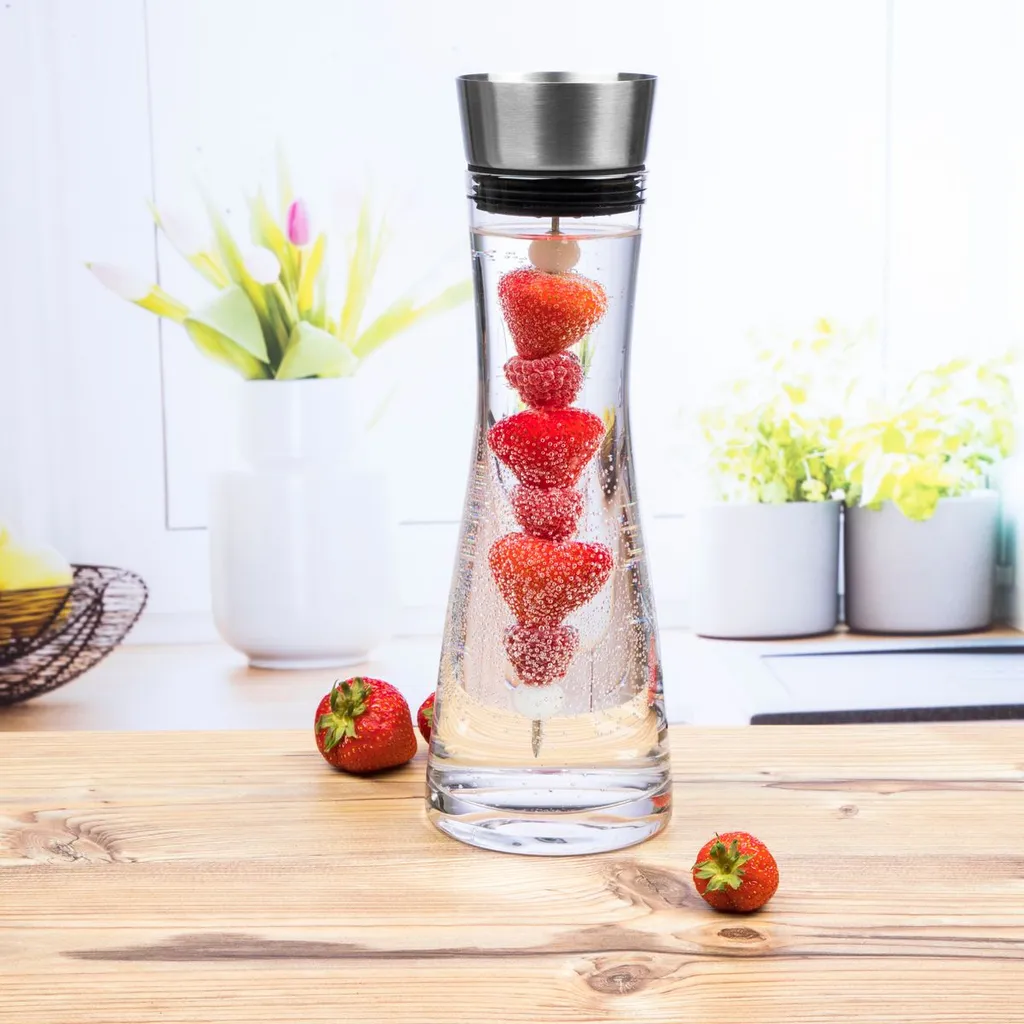 Wasserkaraffe Glas 1 L Mit Früchtespieß Edelstahl Ausguss 8 Wasserkaraffe Glas 1 L Mit Früchtespieß Edelstahl Ausguss – Bild 6