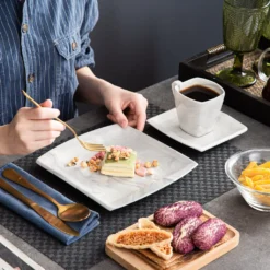 MALACASA, Serie Blance, 36 Tlg. Set Marmor Porzellan Kaffeeservice Geschirrset, Mit 12 Stück Kuchenteller, 12 Stück 180ml Tasse Und 12 Stück Untertasse Für 12 Personen -Kuechengeschirr 3072804db695e4dab44cb2585c62d2a7