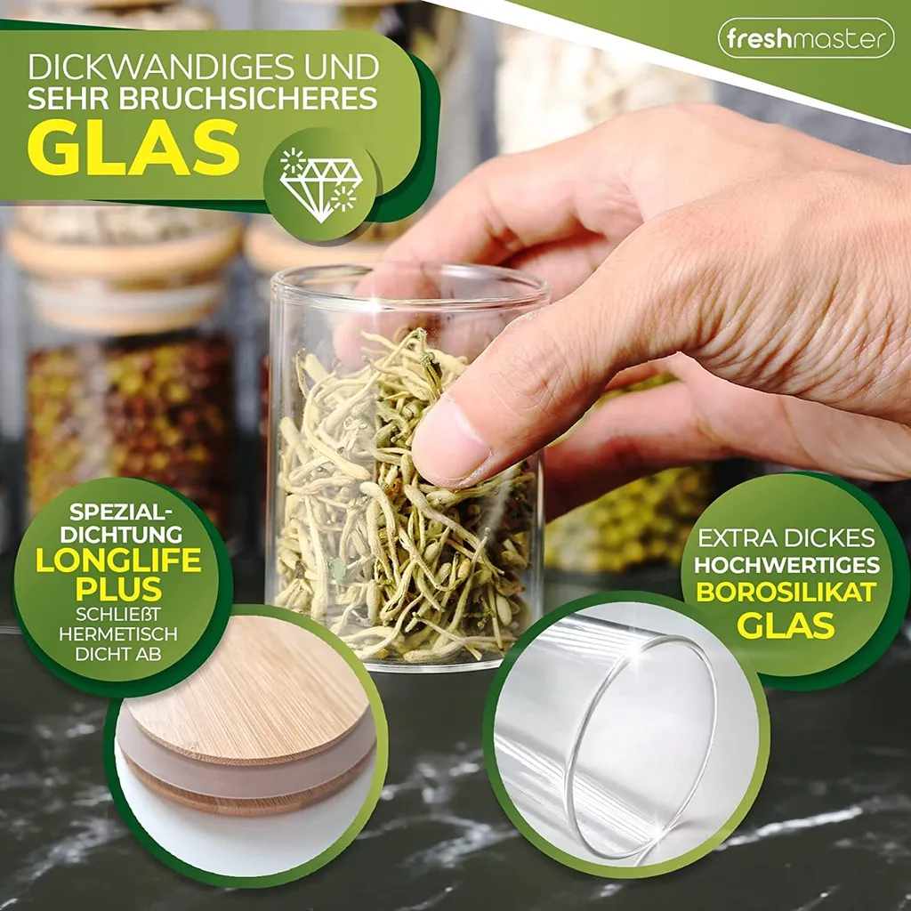 Freshmaster Gewürzgläser Set Aufbewahrung Gewürze I 12x 100ml Vorratsdosen Glas Mit LongLife+ Dichtung Und Bruchsicherem Borosilikat Glas I Glasbehälter Mit Deckel Gläser Gewürze Set Spice Jars 5 Freshmaster Gewürzgläser Set Aufbewahrung Gewürze I 12x 100ml Vorratsdosen Glas Mit LongLife+ Dichtung Und Bruchsicherem Borosilikat Glas I Glasbehälter Mit Deckel Gläser Gewürze Set Spice Jars – Bild 3