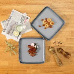 LOVECASA Tafelservice, 4-tlg Set Quadratische Speiseteller Aus Steingut, Flachteller, Frühstücksteller Für 4 Personen, Grau -Kuechengeschirr 323f8c14ef917b9435e5ac79b69e94cf