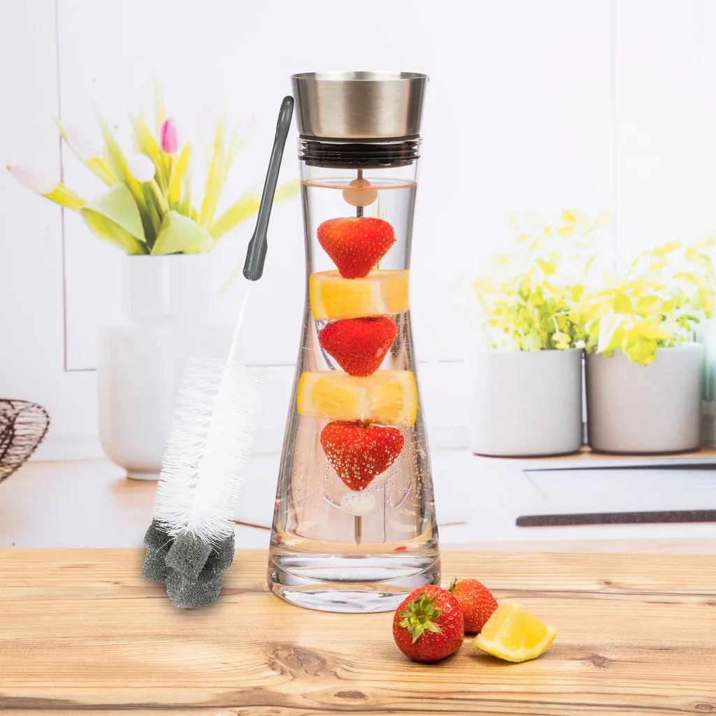 Wasserkaraffe Glas 1 L Mit Früchtespieß Edelstahl Ausguss 3 Wasserkaraffe Glas 1 L Mit Früchtespieß Edelstahl Ausguss