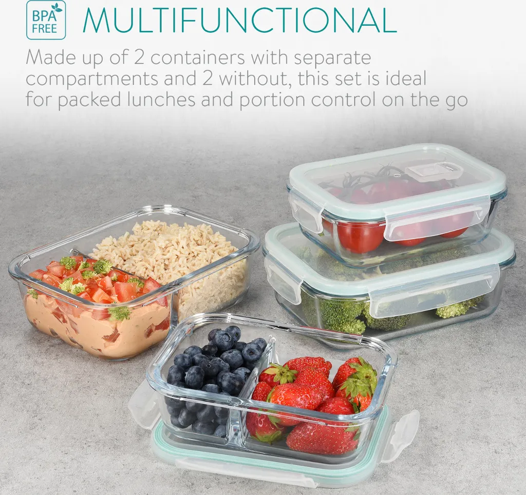 Navaris Glas Frischhaltedose Set Mit Deckel - 4x Vorratsdosen In 2 Größen - Auslaufsicher Hitzebeständig Kältebeständig - Glasbehälter Boxen 4 Navaris Glas Frischhaltedose Set Mit Deckel - 4x Vorratsdosen In 2 Größen - Auslaufsicher Hitzebeständig Kältebeständig - Glasbehälter Boxen – Bild 2