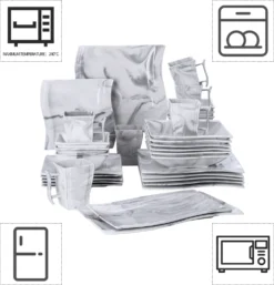 MALACASA, Serie Flora, 32 Tlg. Marmor Porzellan Geschirrset Kombiservice Tafelservice Mit 6 Schalen, 6 Dessertteller, 6 Suppenteller, 6 Speiseteller, 6 Becher Und 2 Rechteckige Servierplatte -Kuechengeschirr 3ec9c278c9612da885c6aa818e1e681a