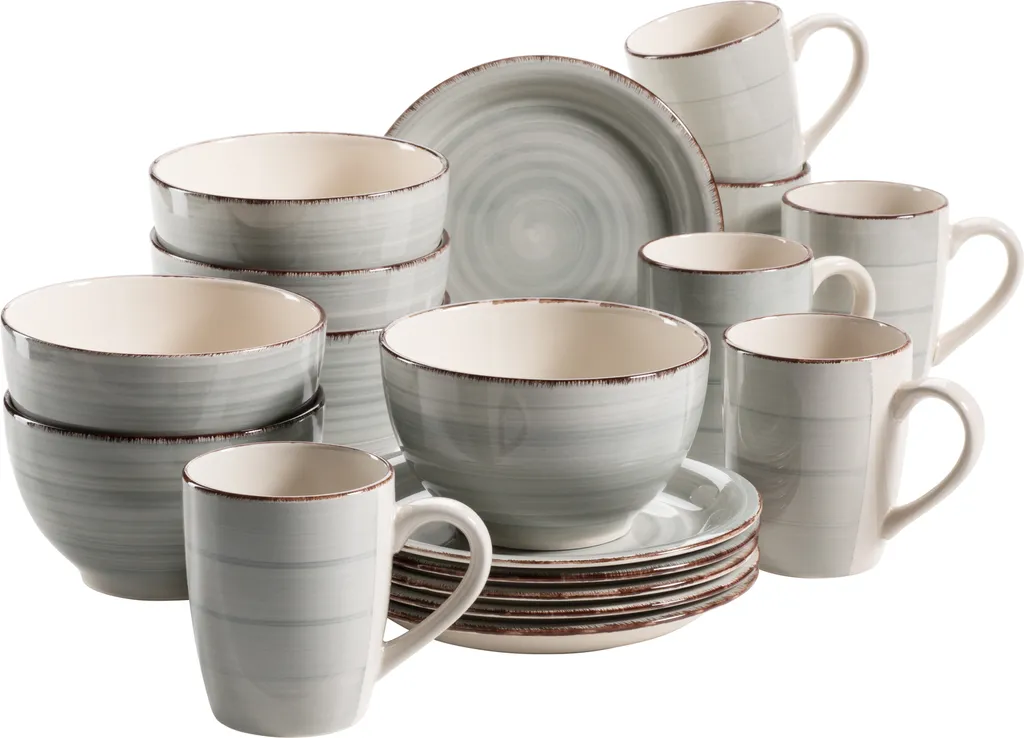 Mäser 931492 Lumaca Frühstück-Service Für 6 Personen Im Vintage Look, Handbemalte Keramik, Steingut, Rauchblau, 18-teilig (1 Set) 3 Mäser 931492 Lumaca Frühstück-Service Für 6 Personen Im Vintage Look, Handbemalte Keramik, Steingut, Rauchblau, 18-teilig (1 Set)