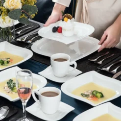 MALACASA, Serie Elvira, 60 Tlg. Cremeweiß Porzellan Geschirrset Kombiservice Tafelservice Mit Tassen, Untertassen, Dessertteller, Suppenteller Und Flachteller Für 12 Person -Kuechengeschirr 41dcf19a5690ed9119e37dfa66c58493