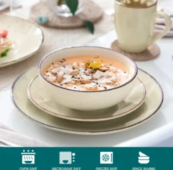 Vancasso Tafelservice Set, Navia Geschirrset Aus Steingut, 16 Teilig Kombiservice, Vintage Aussehen, Natur Design -Kuechengeschirr 4a1159a107b1cc0e35479932ff32c9da