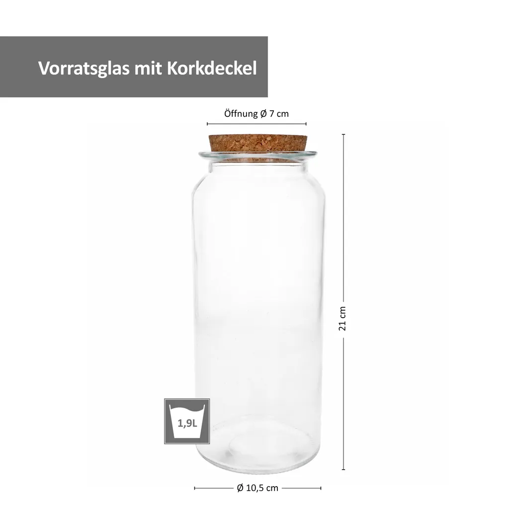 4er Set Vorratsglas Mit Kork-Deckel 1,9L Bonbons Aufbewahrungs-Behälter Dose 6 4er Set Vorratsglas Mit Kork-Deckel 1,9L Bonbons Aufbewahrungs-Behälter Dose – Bild 4
