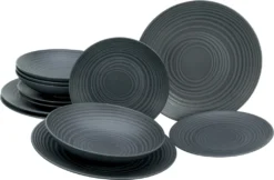 CreaTable 23205 Tafelservice Elements Collection Lava Stone Für 4 Personen, Steinzeug, Schwarz/grau (1 Set, 12-teilig) -Kuechengeschirr 57463745fc8065b81ee6b78cb1f22737
