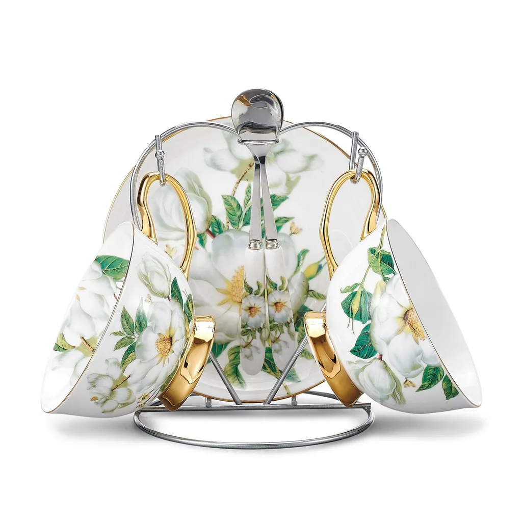 Panbado Kaffeeservice Set Aus Premium Bone China Porzellan, Beinhaltet 2 Kaffeetassen, 2 Untertassen, 2 Löffel, 1-tlg Metallständer 4 Panbado Kaffeeservice Set Aus Premium Bone China Porzellan, Beinhaltet 2 Kaffeetassen, 2 Untertassen, 2 Löffel, 1-tlg Metallständer – Bild 2