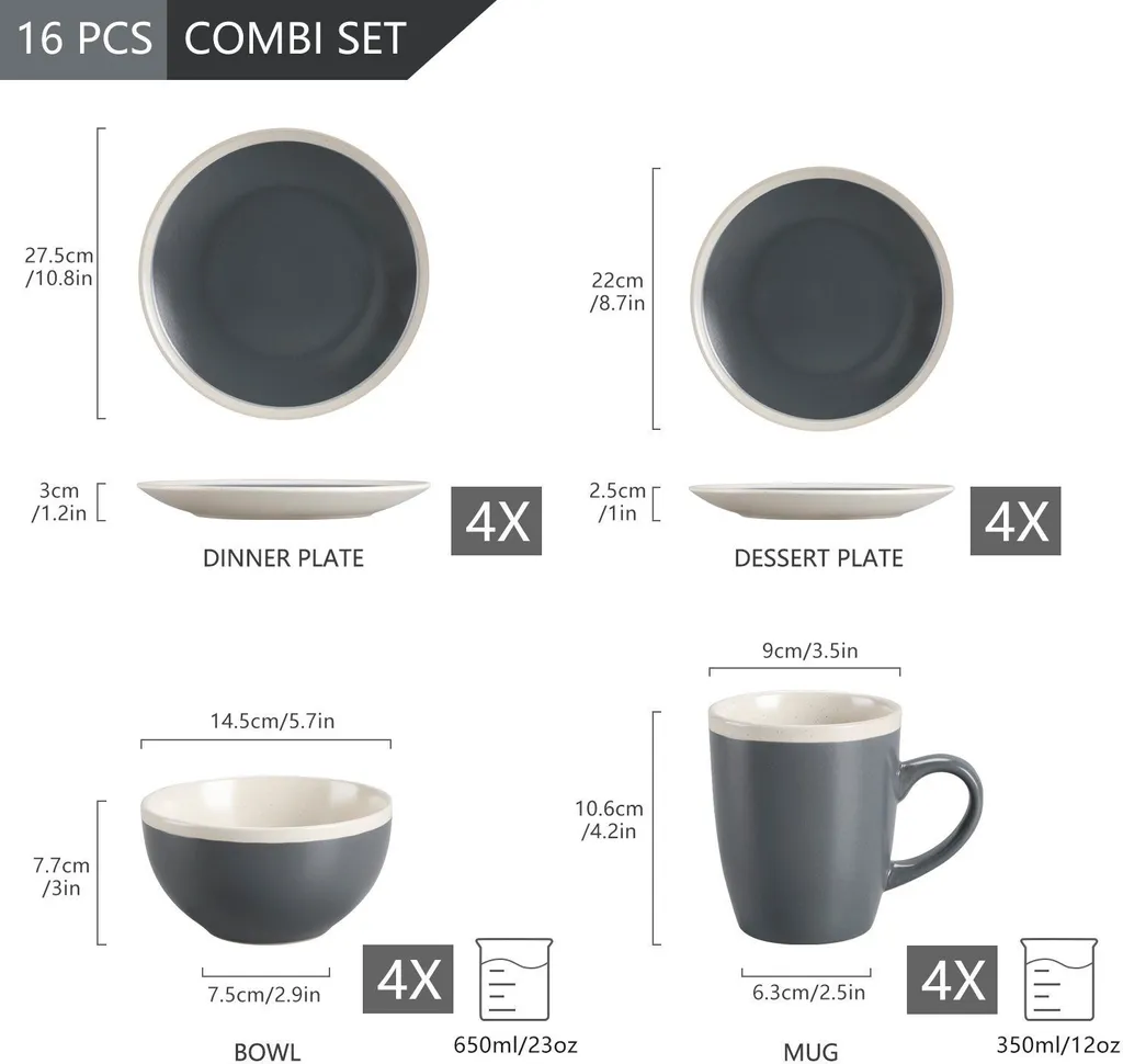 Tafelservice, Vancasso SEESAMI 16-teiliges Kombiservice Aus Steinzeug, Geschirrset Im Modernen Aussehen Für 4 Personen 4 Tafelservice, Vancasso SEESAMI 16-teiliges Kombiservice Aus Steinzeug, Geschirrset Im Modernen Aussehen Für 4 Personen – Bild 2