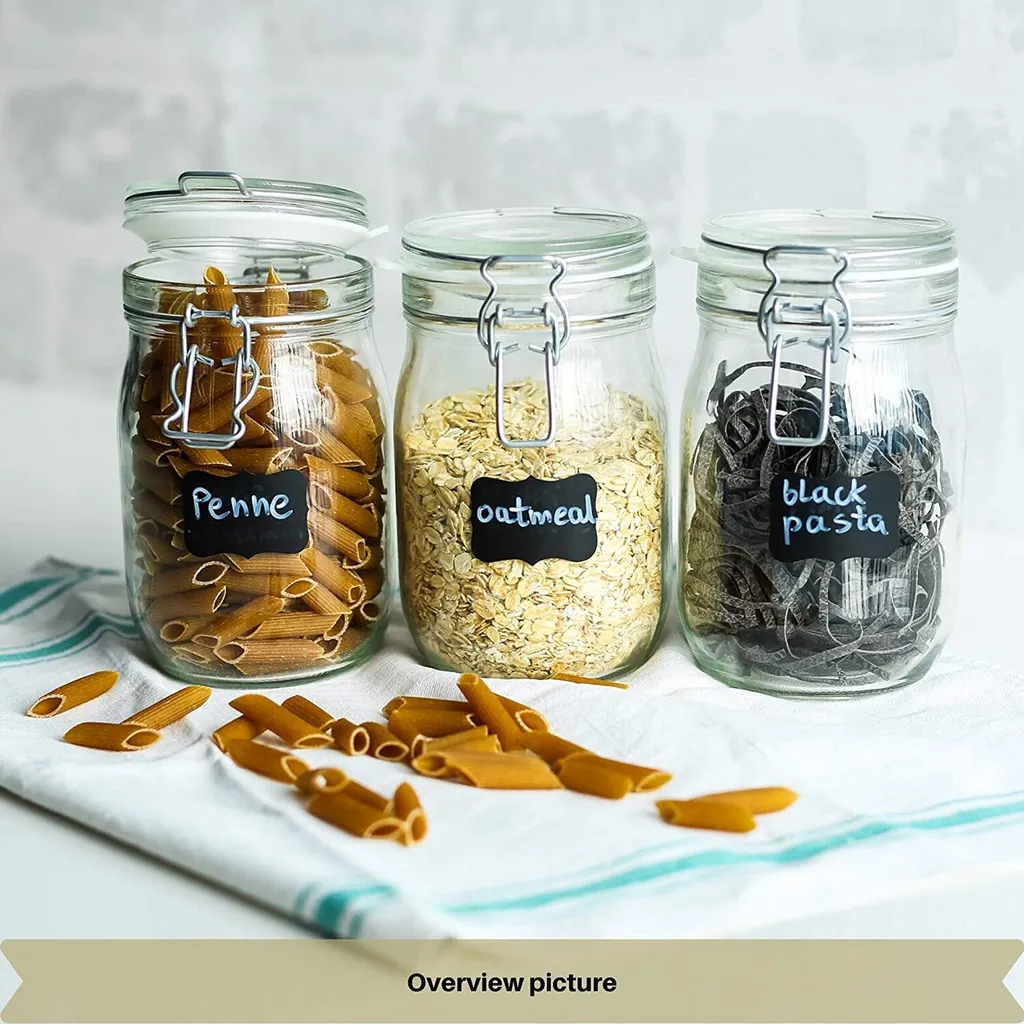6 X Creative Home Gläser Mit Bügelverschluss | 1 Liter | Einmachgläser Drahtbügel-glas Aufbewahrungsgläser Mit Gummiring Und Deckel | 8 Wiederverwendbare Aufkleber + 1 Anti-Staub-Kreide 9 6 X Creative Home Gläser Mit Bügelverschluss | 1 Liter | Einmachgläser Drahtbügel-glas Aufbewahrungsgläser Mit Gummiring Und Deckel | 8 Wiederverwendbare Aufkleber + 1 Anti-Staub-Kreide – Bild 7