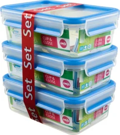 Emsa Clip & Close Frischhaltedosen 3er-Set á 0,55 L, Blau -Kuechengeschirr 6476b18928a3dfa07213f3bbfa113eac