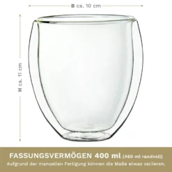 Creano Doppelwandige Gläser 400ml „DG-Bauchig“, 4er Set, Großes Thermoglas Doppelwandig Aus Borosilikatglas, Kaffeegläser, Teegläser, Latte Gläser, Doppelwandgläser -Kuechengeschirr 6713768c3f9df55ff14b28dda084d8dc