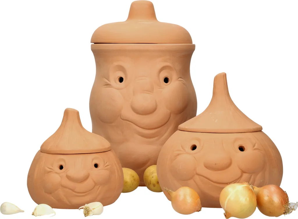 Mambocat 3tlg. Terrakotta-Töpfe Set Knoblauchtopf + Zwiebeltopf + Kartoffeltopf Vorrats-Dosen 3 Mambocat 3tlg. Terrakotta-Töpfe Set Knoblauchtopf + Zwiebeltopf + Kartoffeltopf Vorrats-Dosen