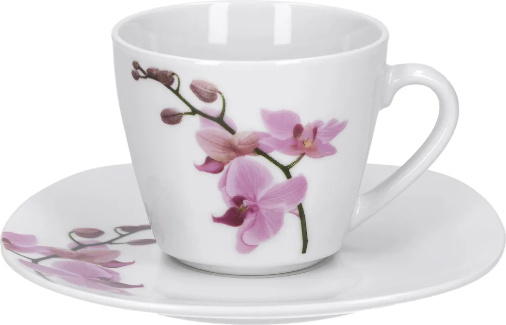 Kaffeeservice 18-tlg. Kyoto Orchidee Leicht Eckig Porzellan Für 6 Personen Weiß MitNachbildung 5 Kaffeeservice 18-tlg. Kyoto Orchidee Leicht Eckig Porzellan Für 6 Personen Weiß MitNachbildung – Bild 3