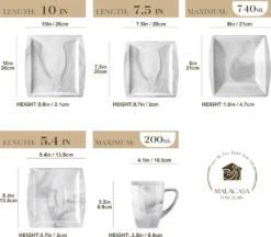 MALACASA, Serie Blance, Kombiservice 30 Tlg. Marmor Porzellan Geschirrset Eckig Tafelservice Mit 180 Ml Kaffeetassen, Untertassen, Dessertteller, Tiefteller Und Flachteller -Kuechengeschirr 6c5d8a4a1cd16a3be089acf250a304ed