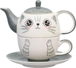 Tea For One / Teeset / Teeservice Sweet-Line Cat Face, Teekanne 400ml Mit Teetasse 200ml, Keramik