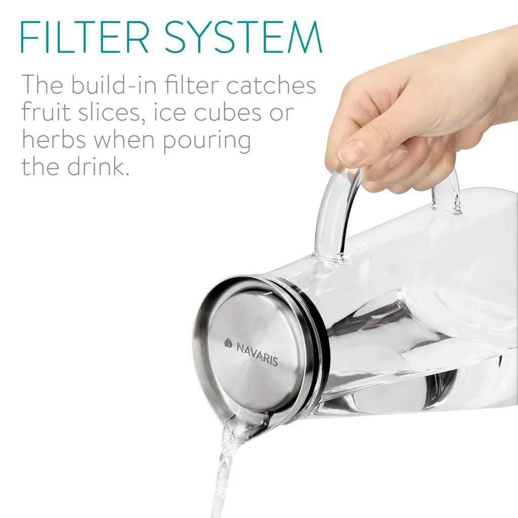Navaris Glaskaraffe Aus Borosilikatglas 1,6L Glaskrug - Wasser Karaffe Mit Deckel - Glasbehälter Wasserkaraffe Wasserflasche - Tee Krug Ausgießer 4 Navaris Glaskaraffe Aus Borosilikatglas 1,6L Glaskrug - Wasser Karaffe Mit Deckel - Glasbehälter Wasserkaraffe Wasserflasche - Tee Krug Ausgießer – Bild 2