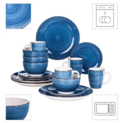 Vancasso Bella Steinzeug Kombiservice, 16 Teilig Geschirrset Für 4 Personen, Mit Je 4 Dessertteller, Speiseteller, Müslischalen, Kaffeebecher, Blau -Kuechengeschirr 769dddf49ae38b98f01be3b9d8df5cf5
