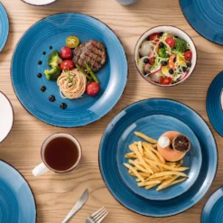Vancasso Bella Steinzeug Kombiservice, 16 Teilig Geschirrset Für 4 Personen, Mit Je 4 Dessertteller, Speiseteller, Müslischalen, Kaffeebecher, Blau -Kuechengeschirr 86bec15474fdf6da803b7104160fdbe4
