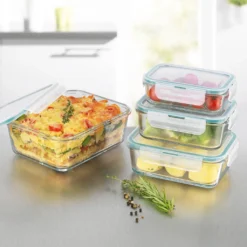 GOURMETmaxx Glas-Frischhaltedosen Klick-it 8-tlg. Frischhaltedosen 4er Set Glas Klick-It Gefrierdosen Lunchbox Brotdose Mikrowelle -Kuechengeschirr 86dd15d138f4852aaa5e1a4e96ed4a2b