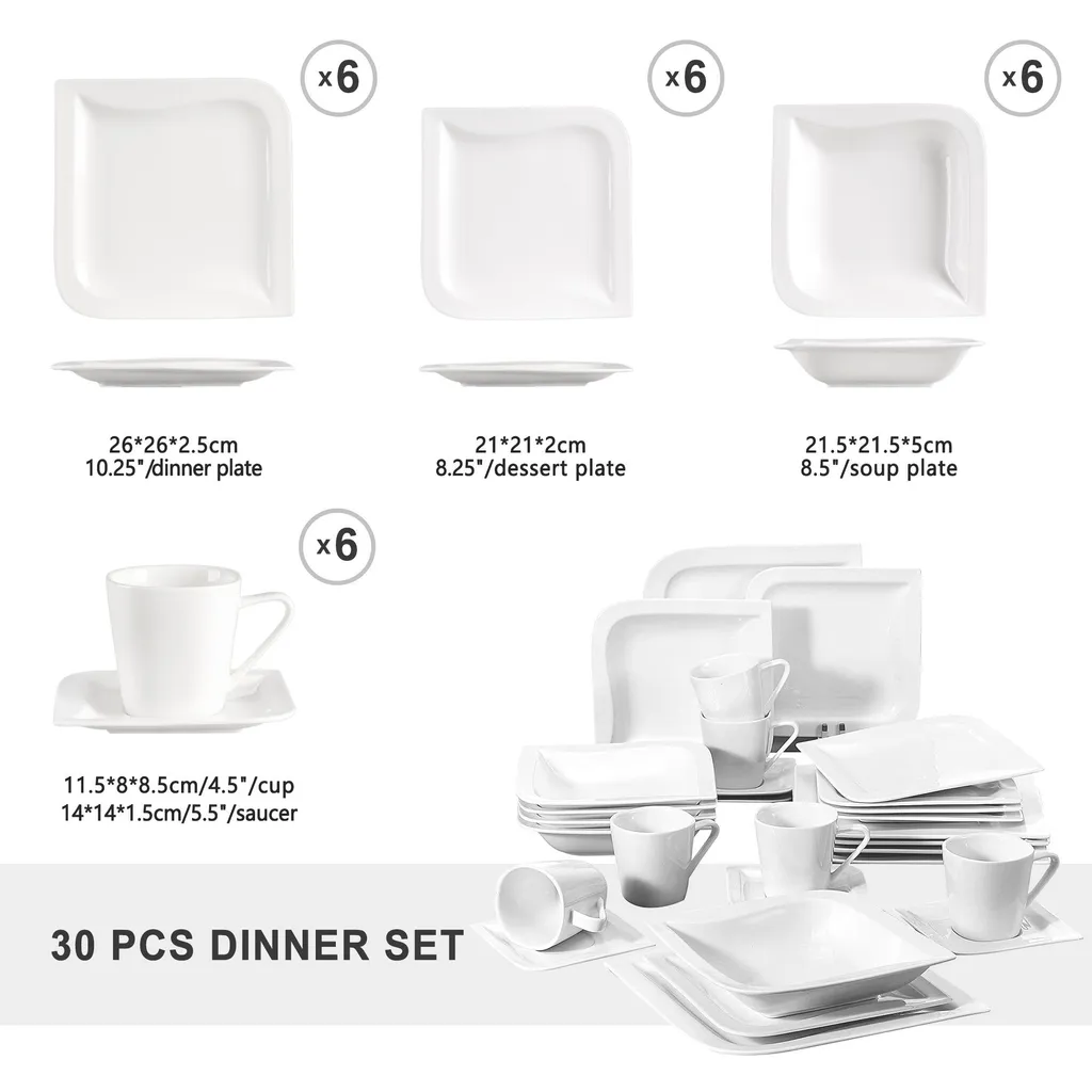 MALACASA, Serie Joesfa, 30 Tlg. Cremeweiß Porzellan Geschirrset Kombiservice Tafelservice Im Eleganten Design Mit Je 6 Tassen, 6 Untertassen, 6 Dessertteller, 6 Suppenteller Und 6 Speiseteller 4 MALACASA, Serie Joesfa, 30 Tlg. Cremeweiß Porzellan Geschirrset Kombiservice Tafelservice Im Eleganten Design Mit Je 6 Tassen, 6 Untertassen, 6 Dessertteller, 6 Suppenteller Und 6 Speiseteller – Bild 2
